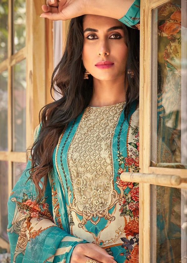 Women Beige Zora Silk Un Stitched Suit Ethnic Collections main image 0