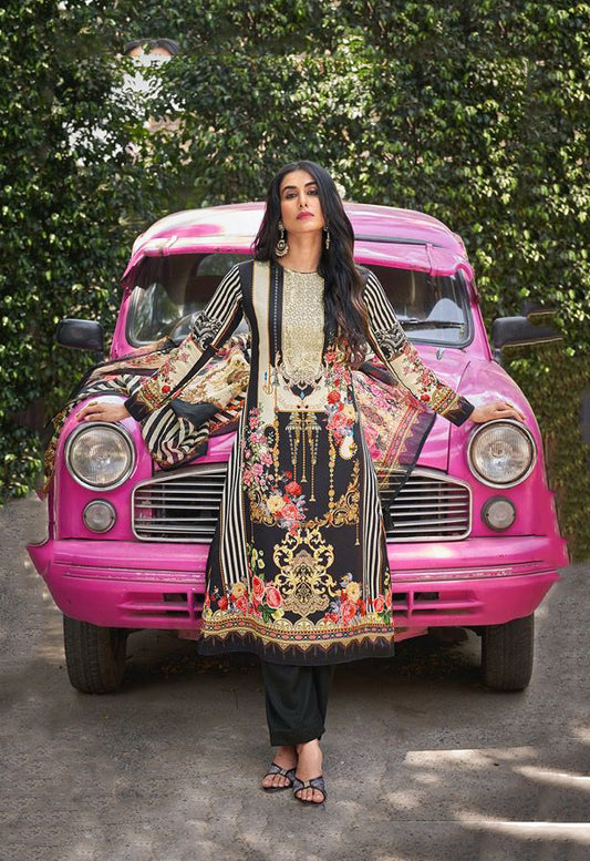 PRM Unstitched Jam Silk Suits With Fancy Embroidery