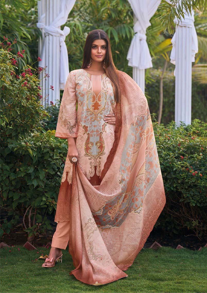 Aqsa Lawn Cotton Pakistani Print Unstitched Suit with Embroidery