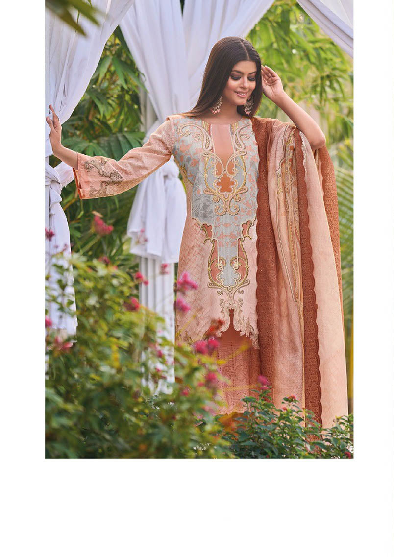 Aqsa Lawn Cotton Pakistani Print Unstitched Suit with Embroidery