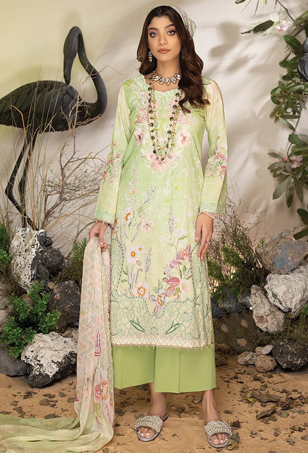Adan's Libas Summer Fantasy Lawn Unstitched Pakistani Suit Green