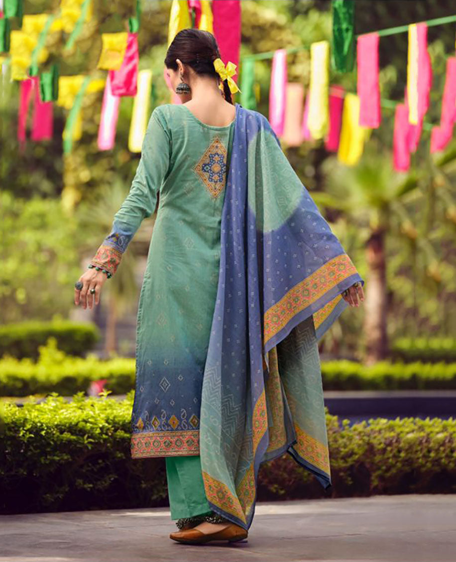 Pure Lawn Cotton Pista Green Unstitched Suit Material for Women
