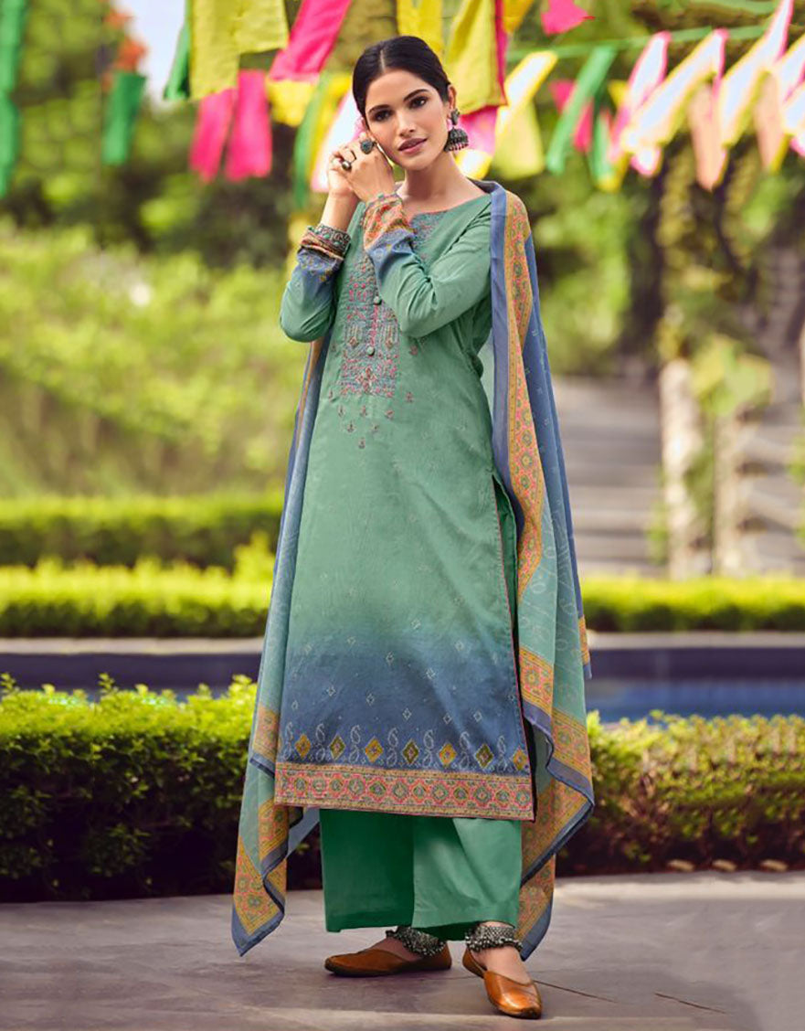 Pure Lawn Cotton Pista Green Unstitched Suit Material for Women