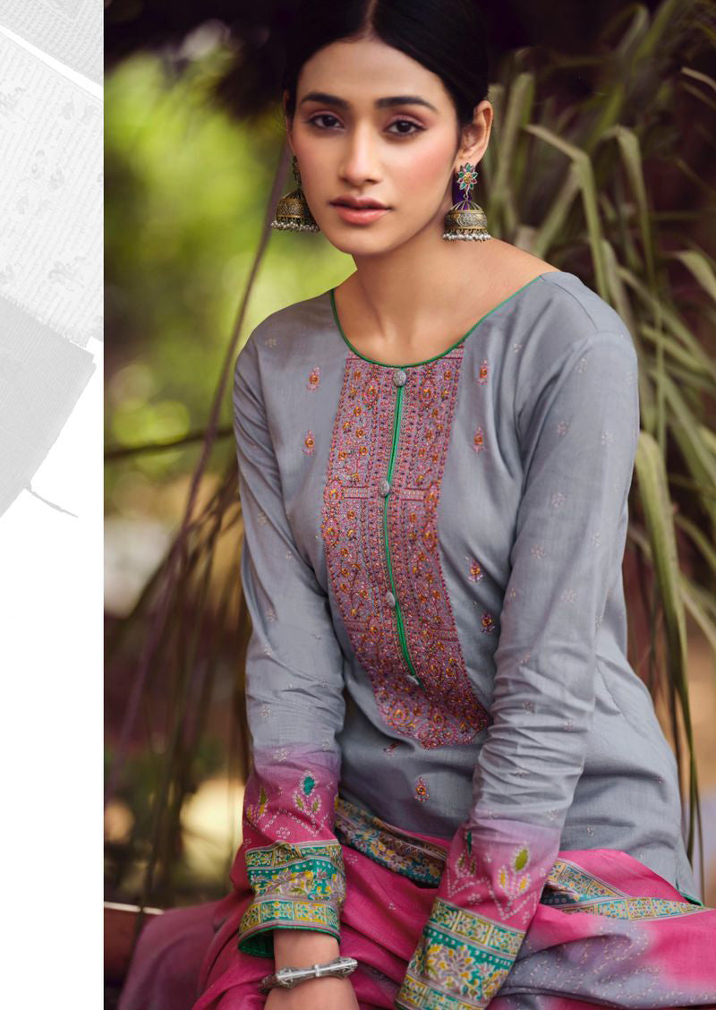 Pure Lawn Cotton Grey Unstitched Suit Material for Women