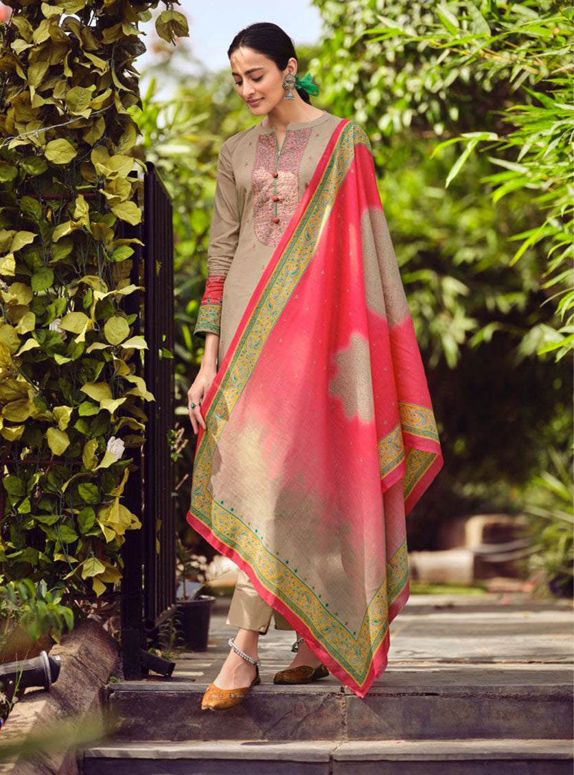 Pure Lawn Cotton Brown Unstitched Suit Material for Women