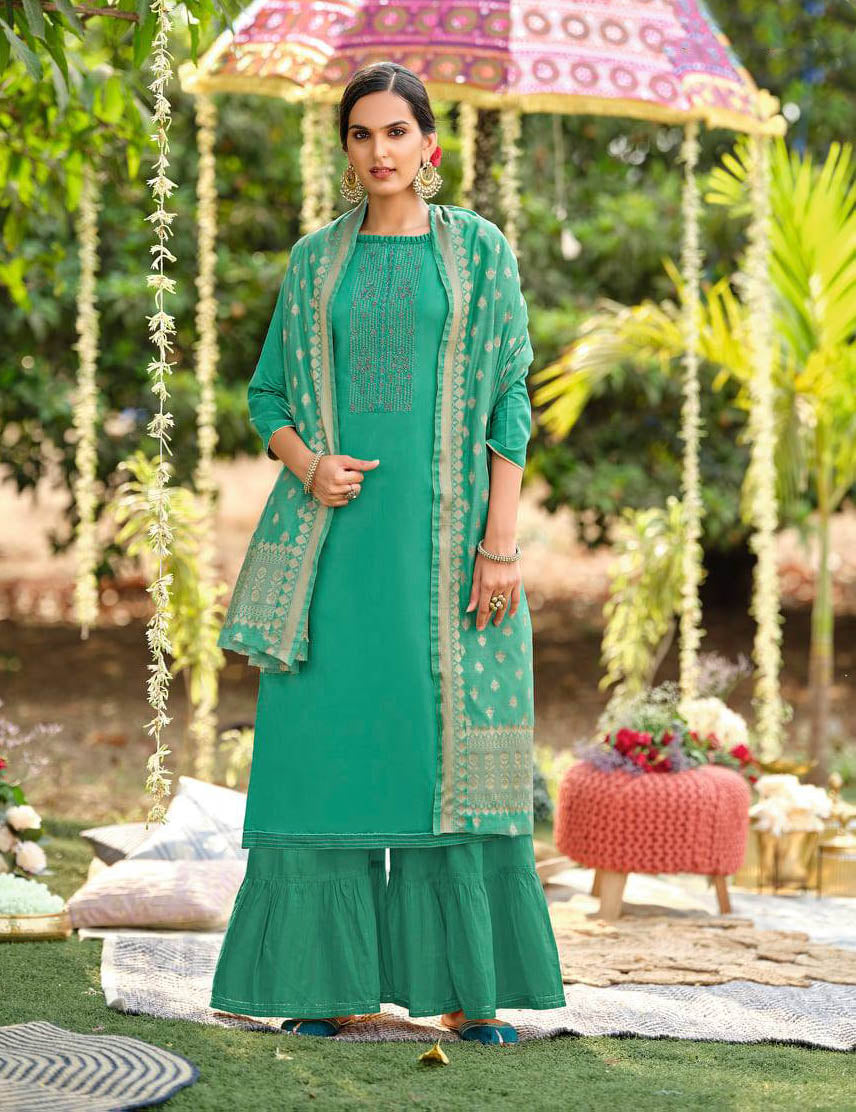 Alok Cotton Unstitched Green Salwar Suits Material for Women