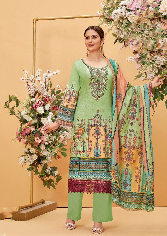 Alok Unstitched Pakistani Style Cotton Suits with Embroidery - Stilento