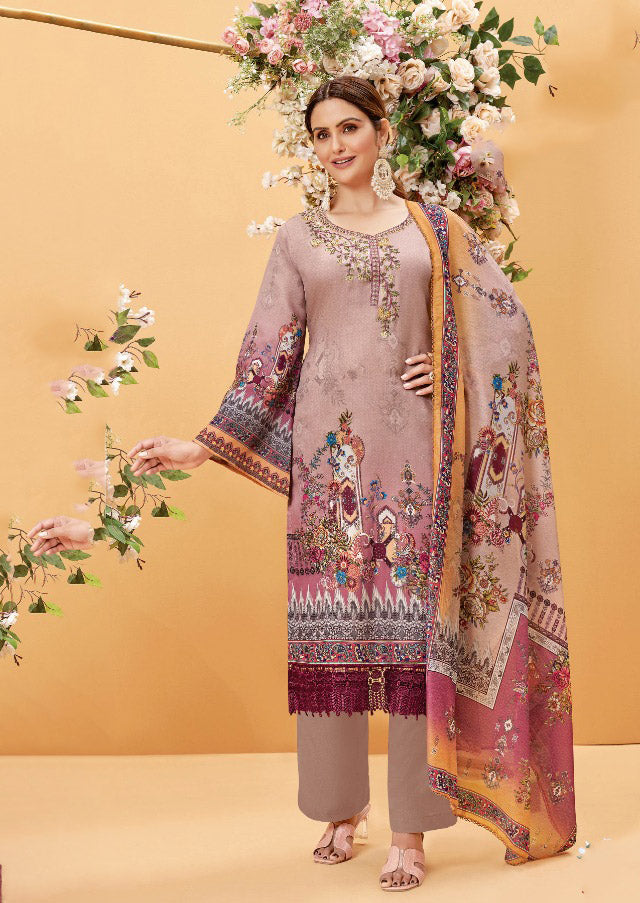 Alok Unstitched Pakistani Style Cotton Suits with Embroidery - Stilento