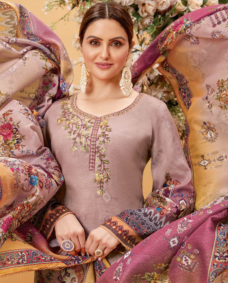 Alok Unstitched Pakistani Style Cotton Suits with Embroidery - Stilento