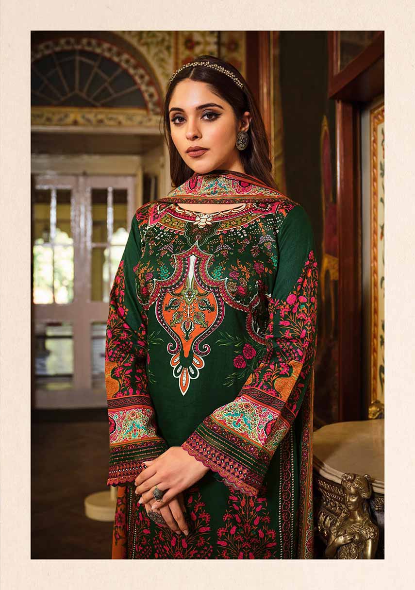 Women Pakistani Dark Green Unstitched Cotton Suit Dress Material