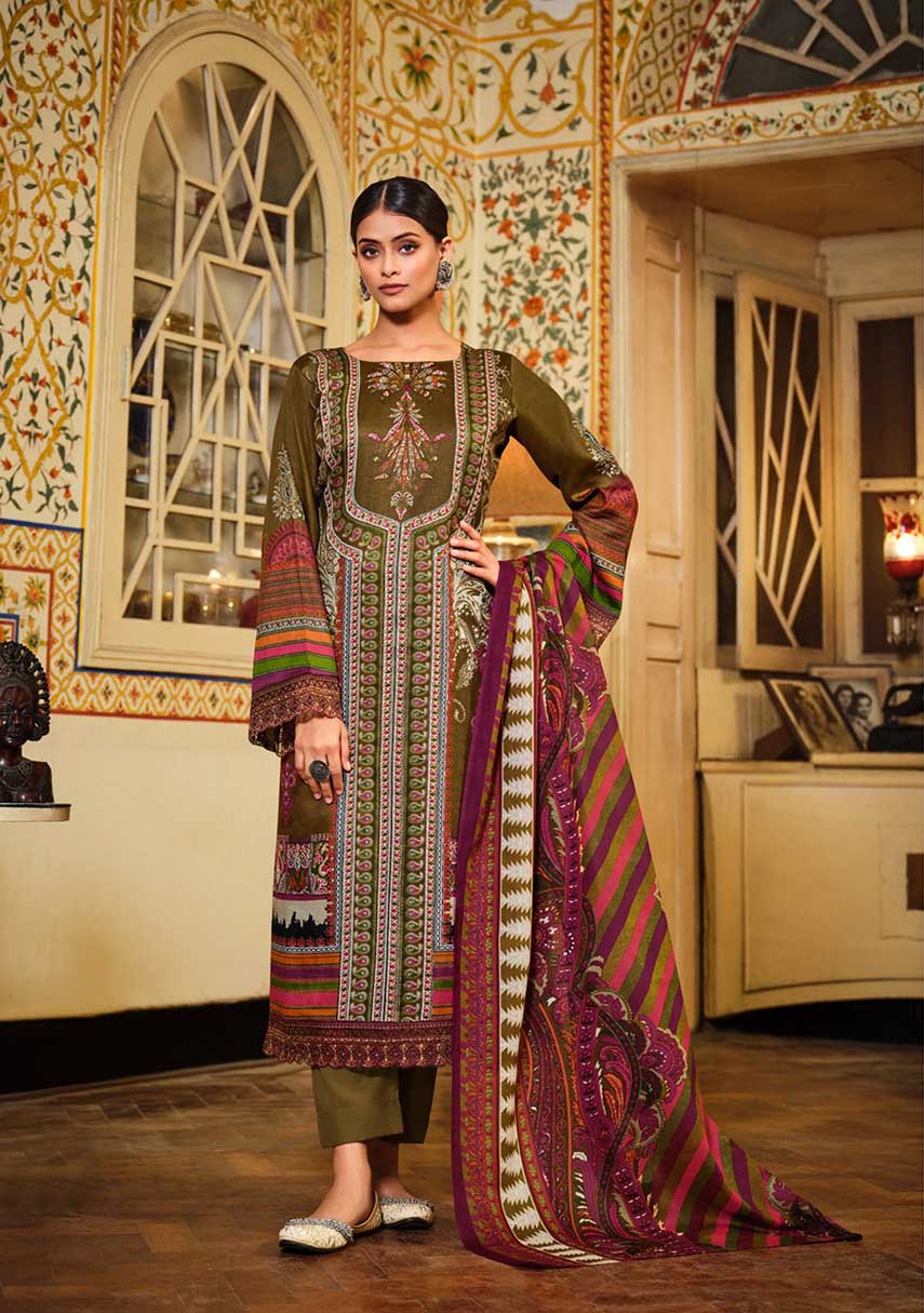 Women Pakistani Mehendi Green Unstitched Cotton Suit Dress Material