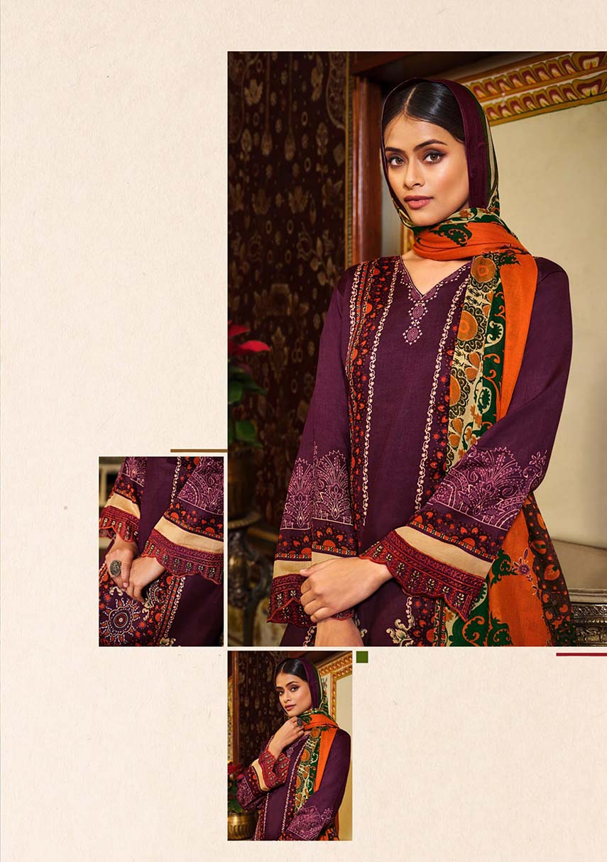Women Pakistani Print Purple Unstitched Cotton Suit Dress Material