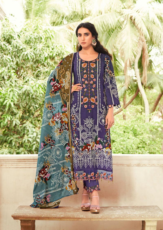 Levisha Pakistani Print Unstitched Cotton Suit Material for Women