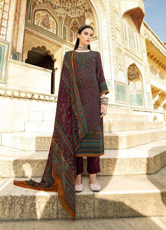 Unstiched Pink Kani Style Print Suits with Chiffon Duppata