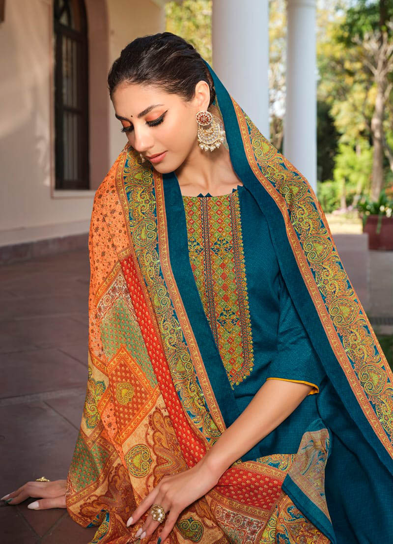 Lt Fabrics Cotton Printed Suit material with Embroidery