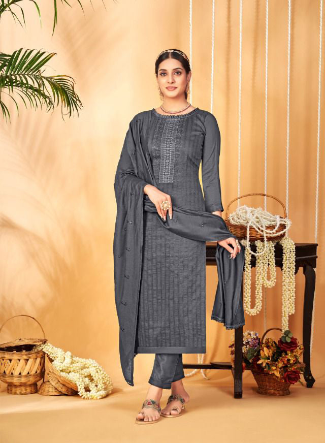 Unstitched Party Wear Chinon Dress Material Suits - Stilento