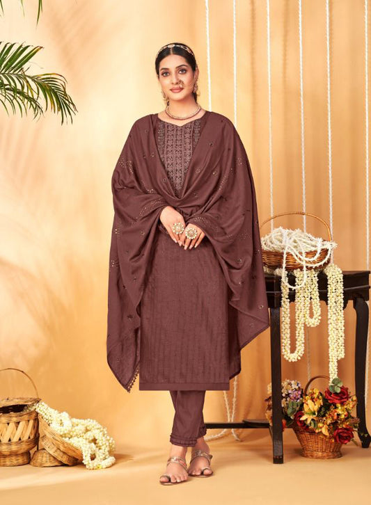 Unstitched Party Wear Chinon Dress Material Suits