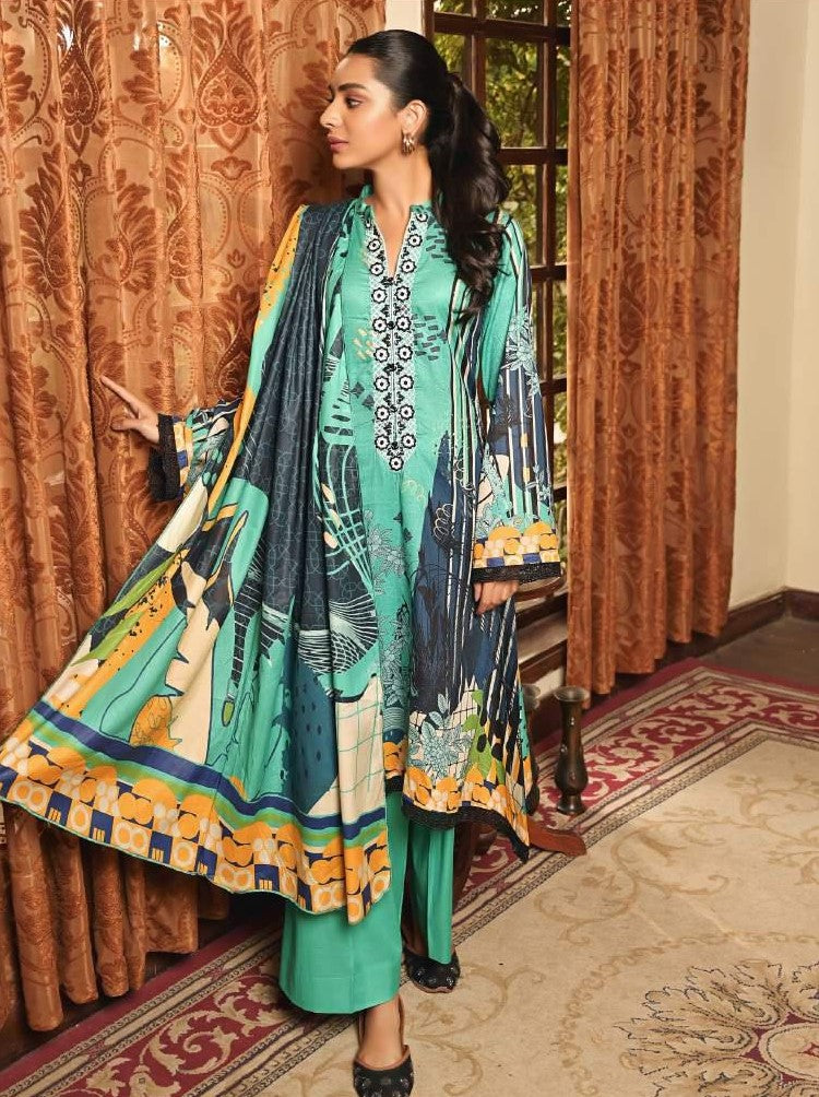 Mirha Printed Unstitched Lawn Pakistani Suit with Embroidery