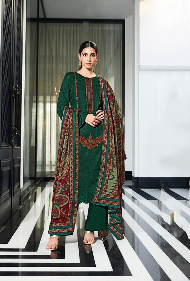 Mumtaz Arts Pashmina Green Winter Unstitched Suits for Ladies - Stilento