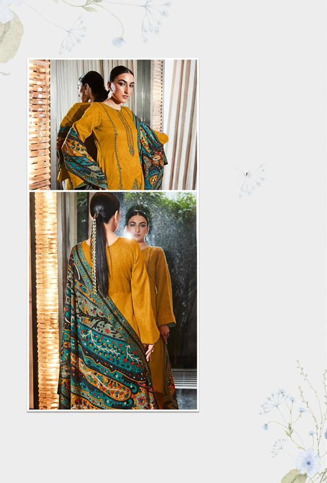 Mumtaz Arts Pashmina Yellow Winter Unstitched Suits for Ladies - Stilento