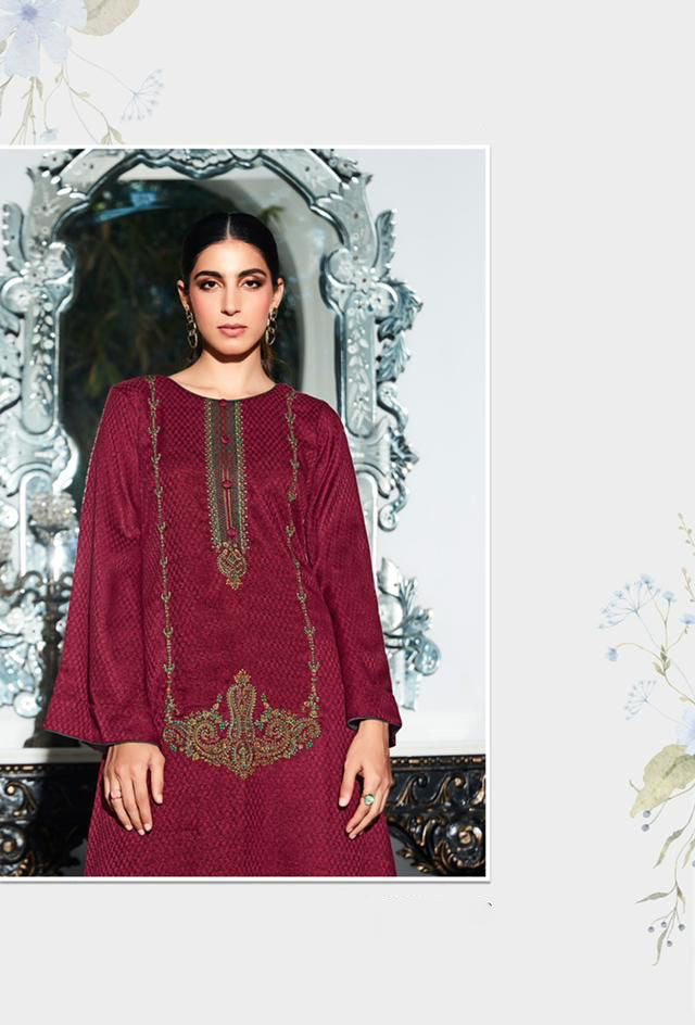 Mumtaz Arts Pashmina Maroon Winter Unstitched Suits for Ladies - Stilento