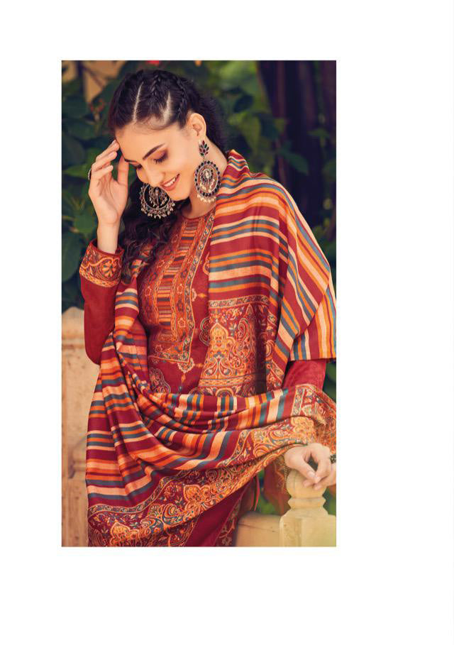 Handloom Pashmina Maroon Ladies Winter Salwar Suit - Stilento