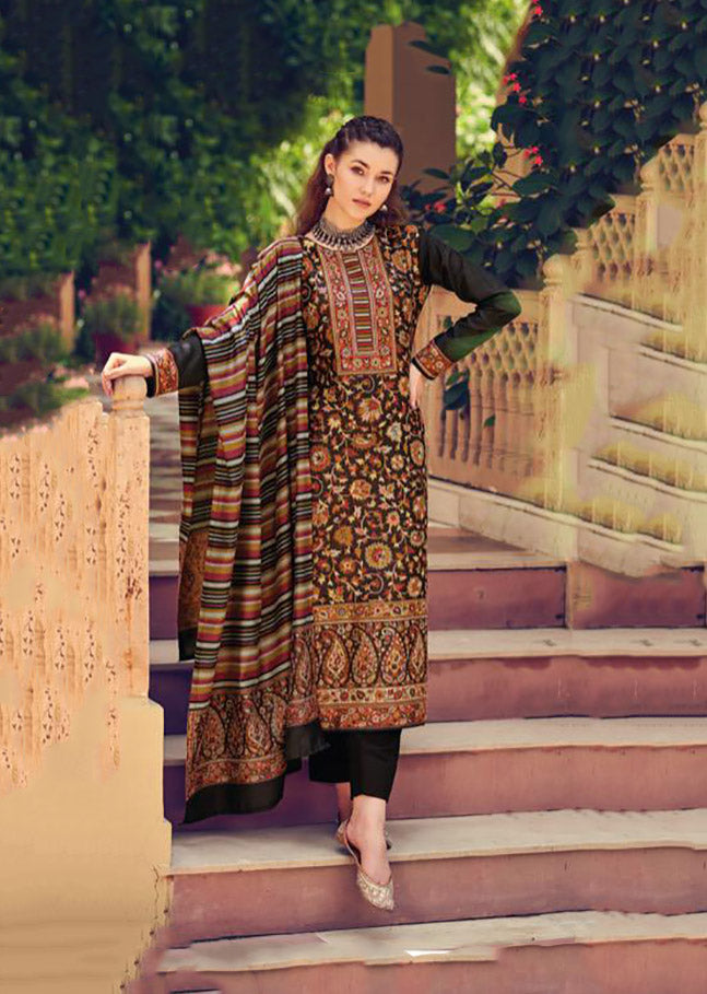 Handloom Pashmina Dark Brown Ladies Winter Salwar Suit - Stilento