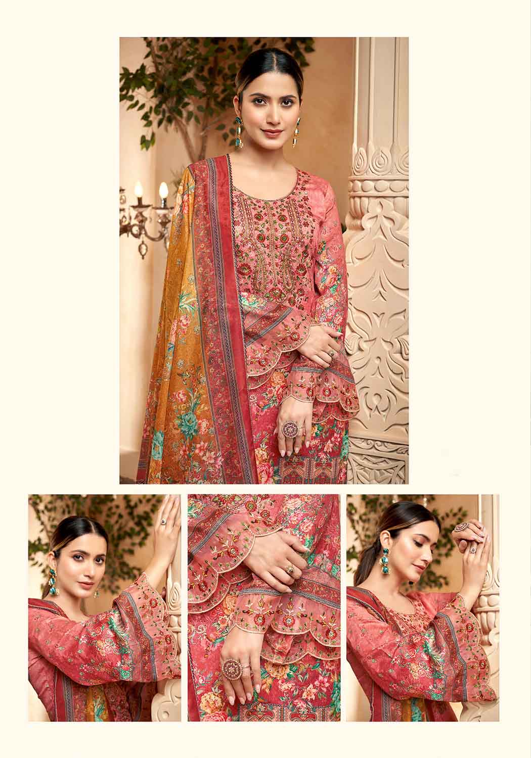 Unstitched Pakistani Print Cotton Suit Material with Embroidery