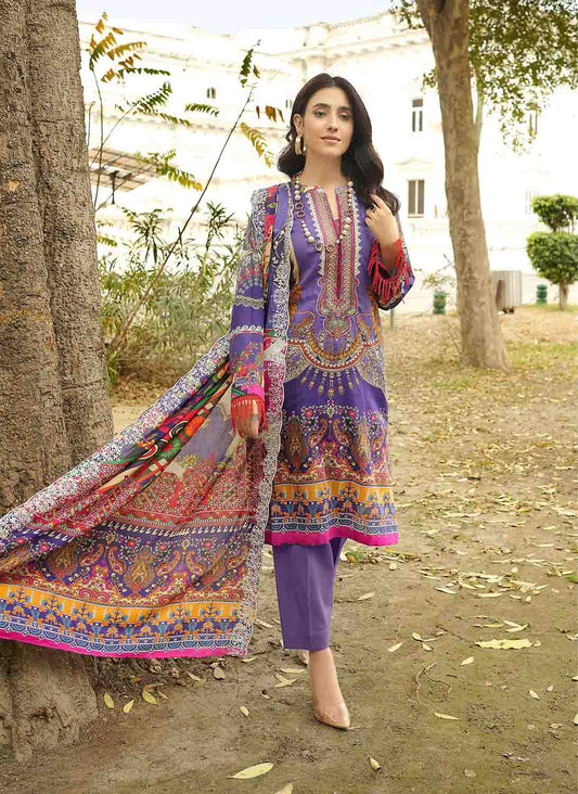 Ramsha By Zesh Unstitched Embroidered Lawn Pakistani Suit Purple