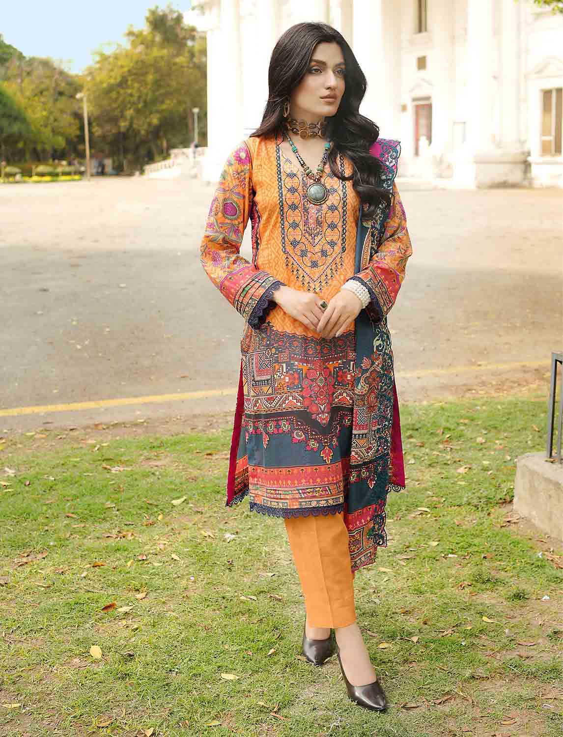 Zesh Textile Unstitched Embroidered Lawn Pakistani Suit