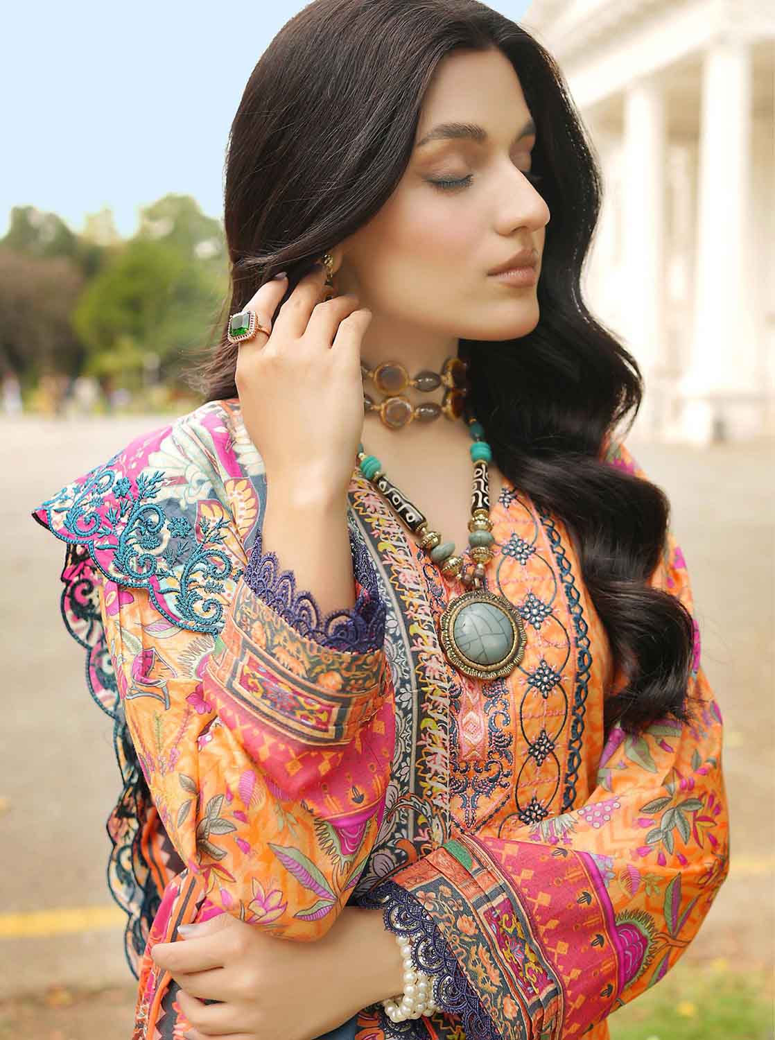 Zesh Textile Unstitched Embroidered Lawn Pakistani Suit