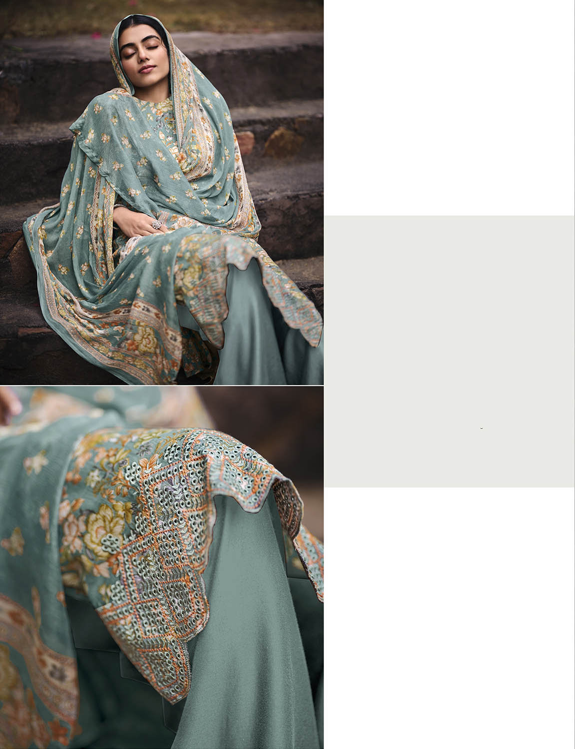Unstitched Cotton Printed Suit Material with Embroidery Turquoise