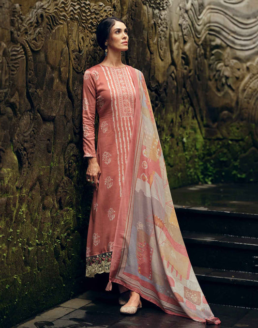 Pure Cotton Silk Print With Embroidery Unstitched Ladies Suit Material