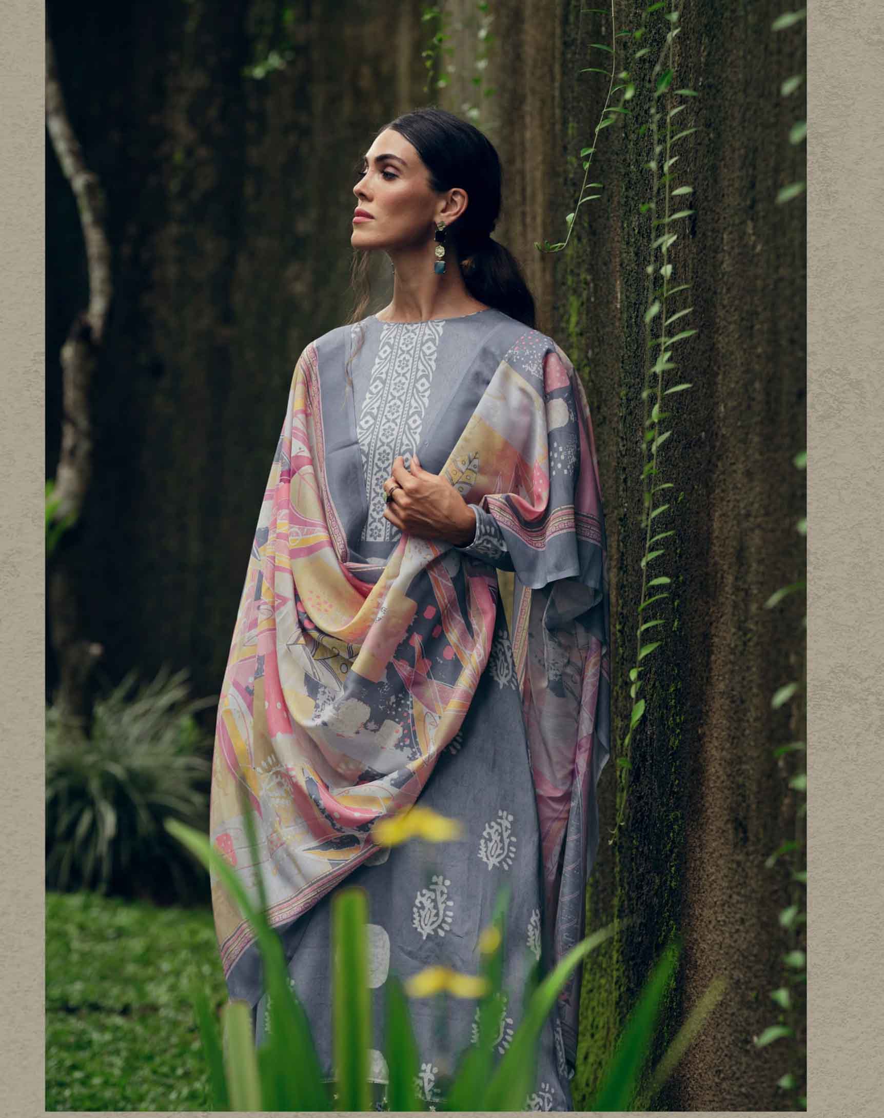 Cotton Silk Greyish Blue Unstitched Suit Material With Embroidery - Stilento
