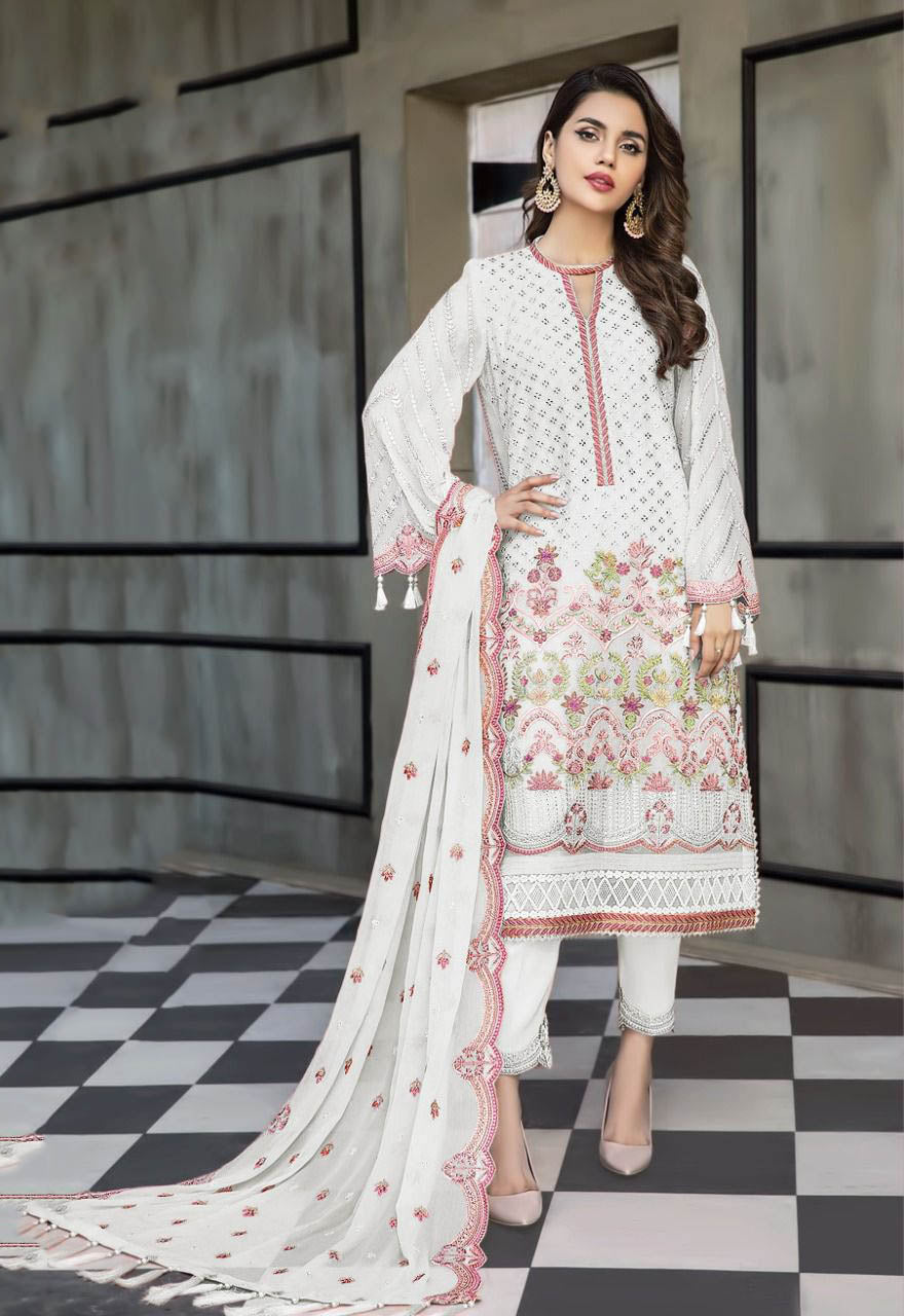 Shree Fabs Georgette Pakistani White Salwar Suits - Stilento