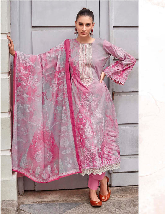 Mumtaz Pure Lawn Cotton Unstitched Suit Material with Embroidery