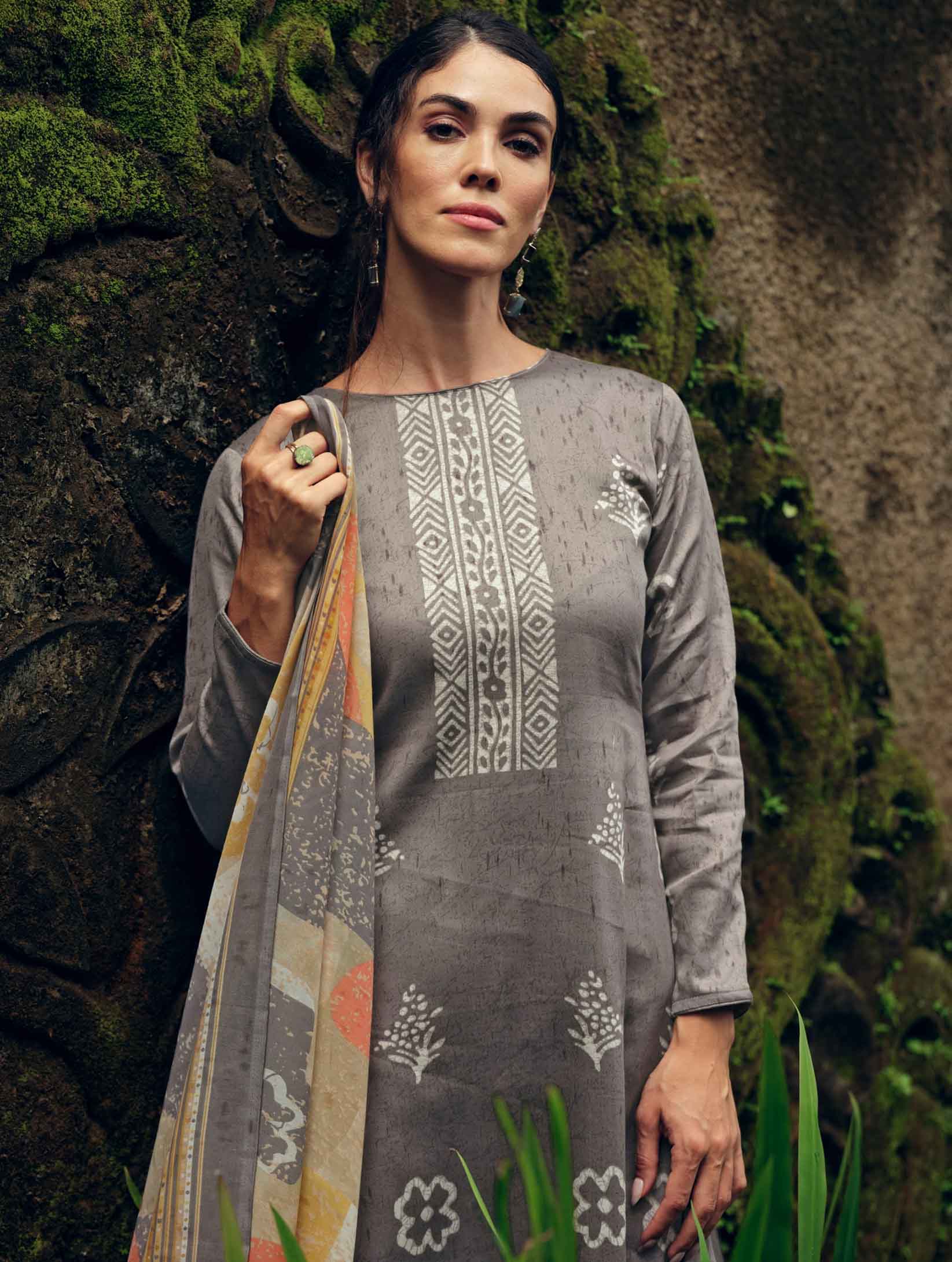 Pure Cotton Silk Grey Unstitched Ladies Suit Material With Embroidery - Stilento