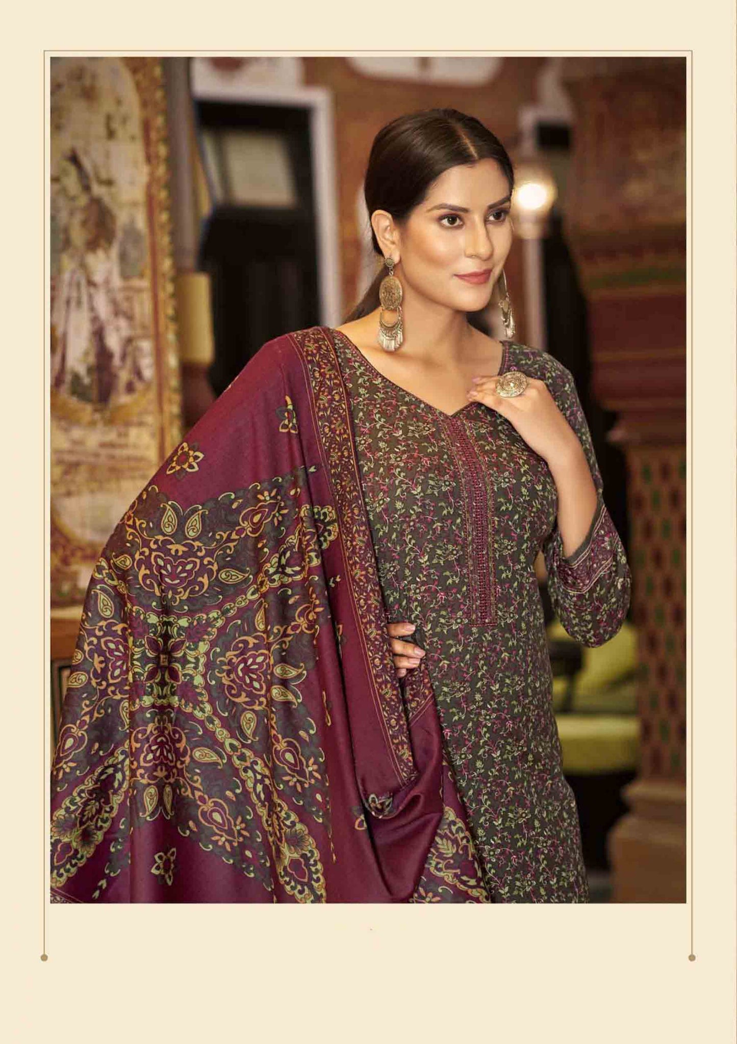 Pashmina Spun Unstitched Dark Mehendi Green Winter Salwar Suits - Stilento