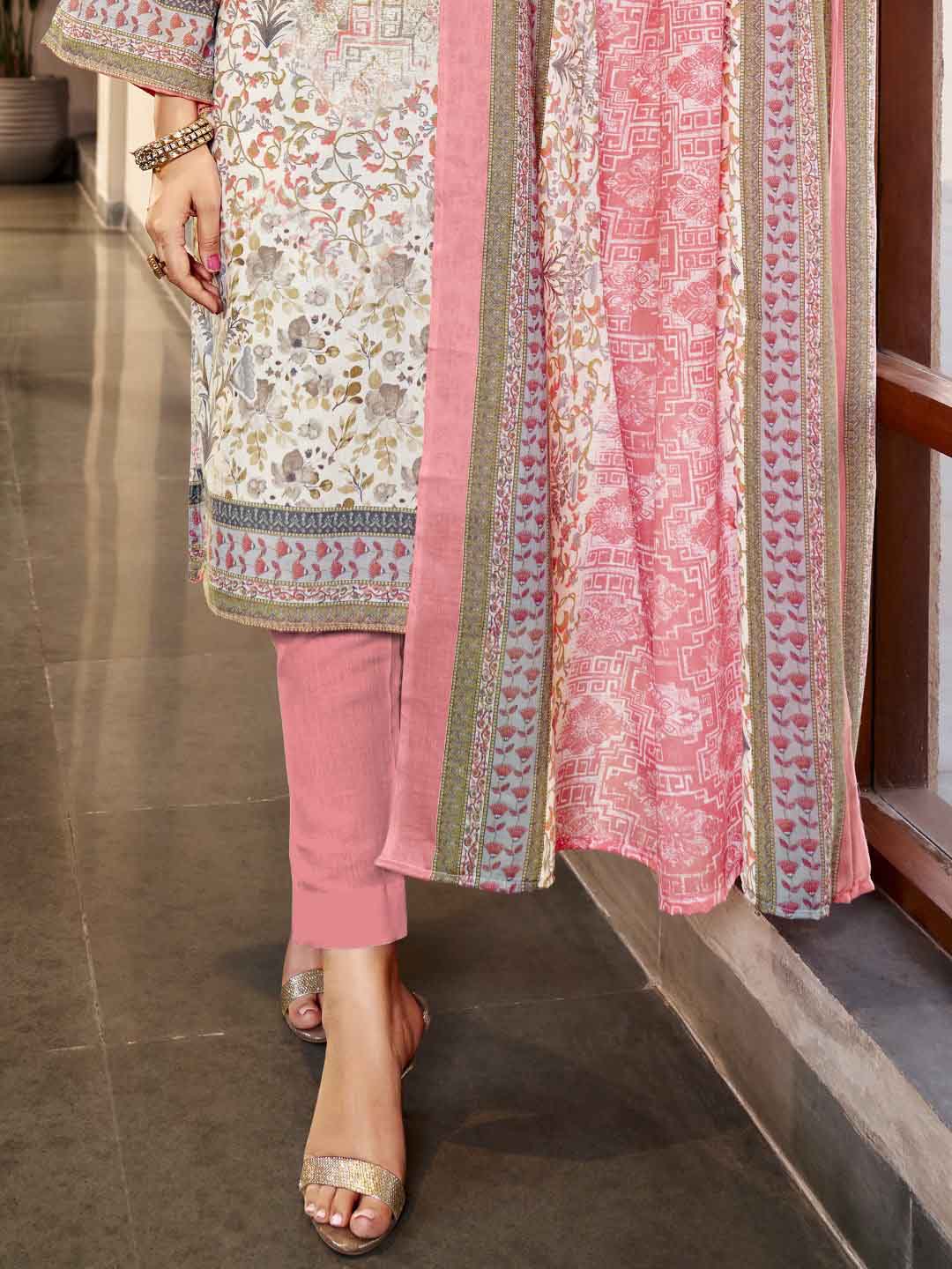 Zulfat Cotton Block Printed Unstitched Suit Set Peach