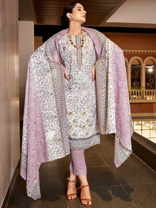 Zulfat Cotton Block Printed Unstitched Women Suit Set Mauve