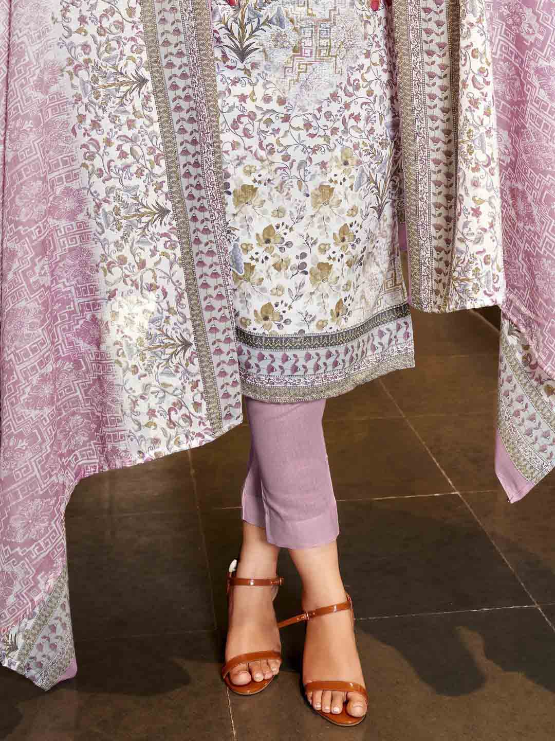 Zulfat Cotton Block Printed Unstitched Women Suit Set Mauve