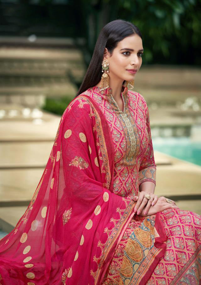 Sargam Pure Jam Cotton Unstitched Red Salwar Suit - Stilento
