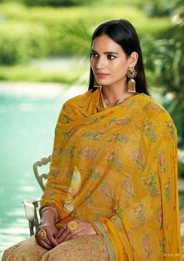 Sargam Pure Jam Cotton Unstitched Yellow Salwar Suit - Stilento