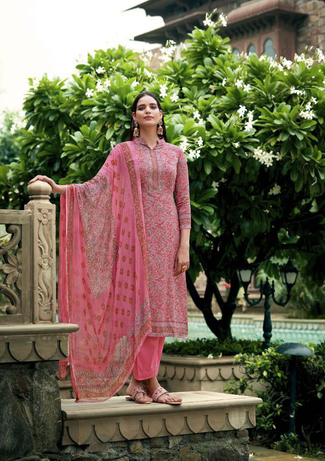 Sargam Pure Jam Cotton Unstitched Pink Salwar Suit - Stilento