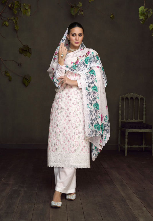 Mumtaz Arts Unstitched Lawn Cotton Suit with Lucknowi Embroidery