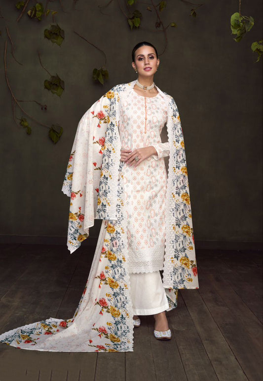 Mumtaz Arts Unstitched Lawn Cotton Suit with Heavy Embroidery