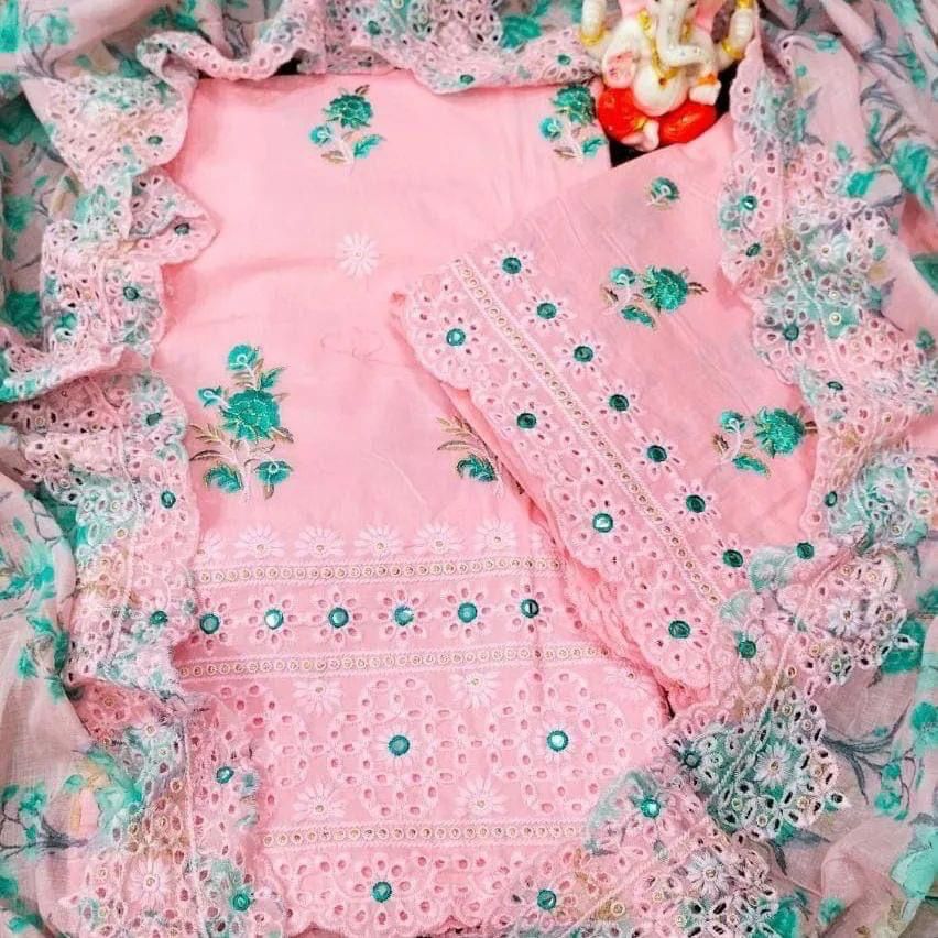 Mumtaz Arts Unstitched Pure Lawn Pink Salwar Suit - Stilento