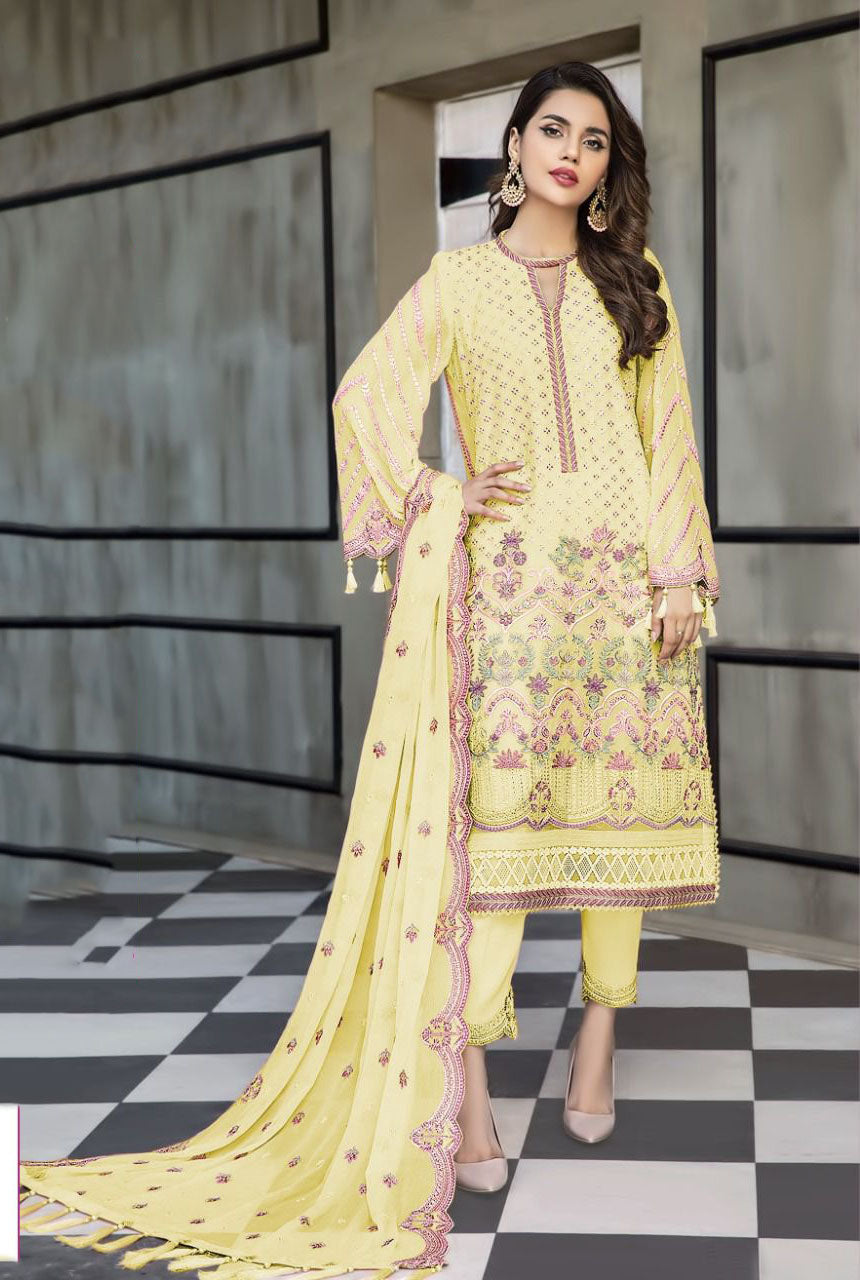 Shree Fabs Georgette Pakistani Yellow Salwar Suits - Stilento