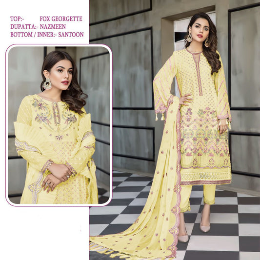 Faux Georgette Pakistani Unstitched Yellow Salwar Suits
