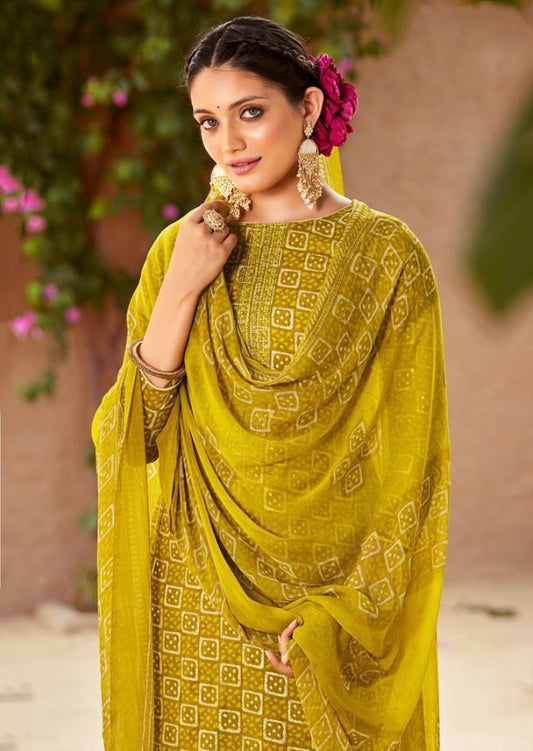 Sujyoti Unstitched Slub Cotton Printed Suit With Embroidery